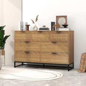 Modern Walnut 7 Drawer Dresser Wood Cabinet