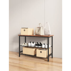 Modern 3-Tier Metal Shoe Rack with MDF Top Board