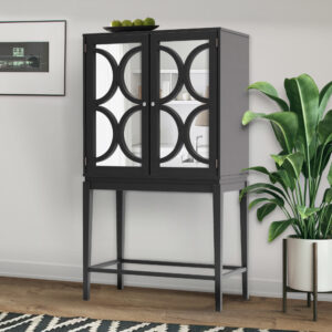 Solid Rubber Wood Rack Wine Cabinet Double Mirror