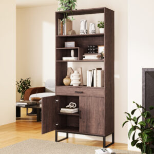 Modern Open Bookshelf Standing Display Rack with Doors