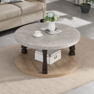 Mid-Century 2-Tier Round Coffee Table with Storage Shelf