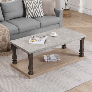 Mid-Century Wood Coffee Table with 2-Tier Storage Shelf