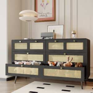 6 Drawer Dresser, Modern Rattan Dresser Chest
