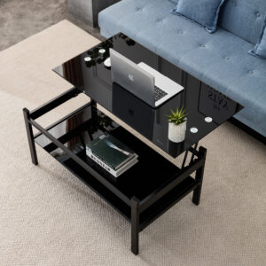 Modern Black 2-Layer Tempered Glass Coffee Table